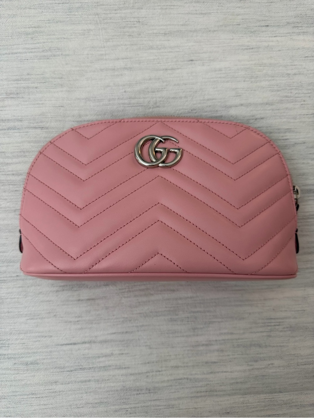 Gucci Pink Chevron Quilted Cosmetic Pouch with GG Logo